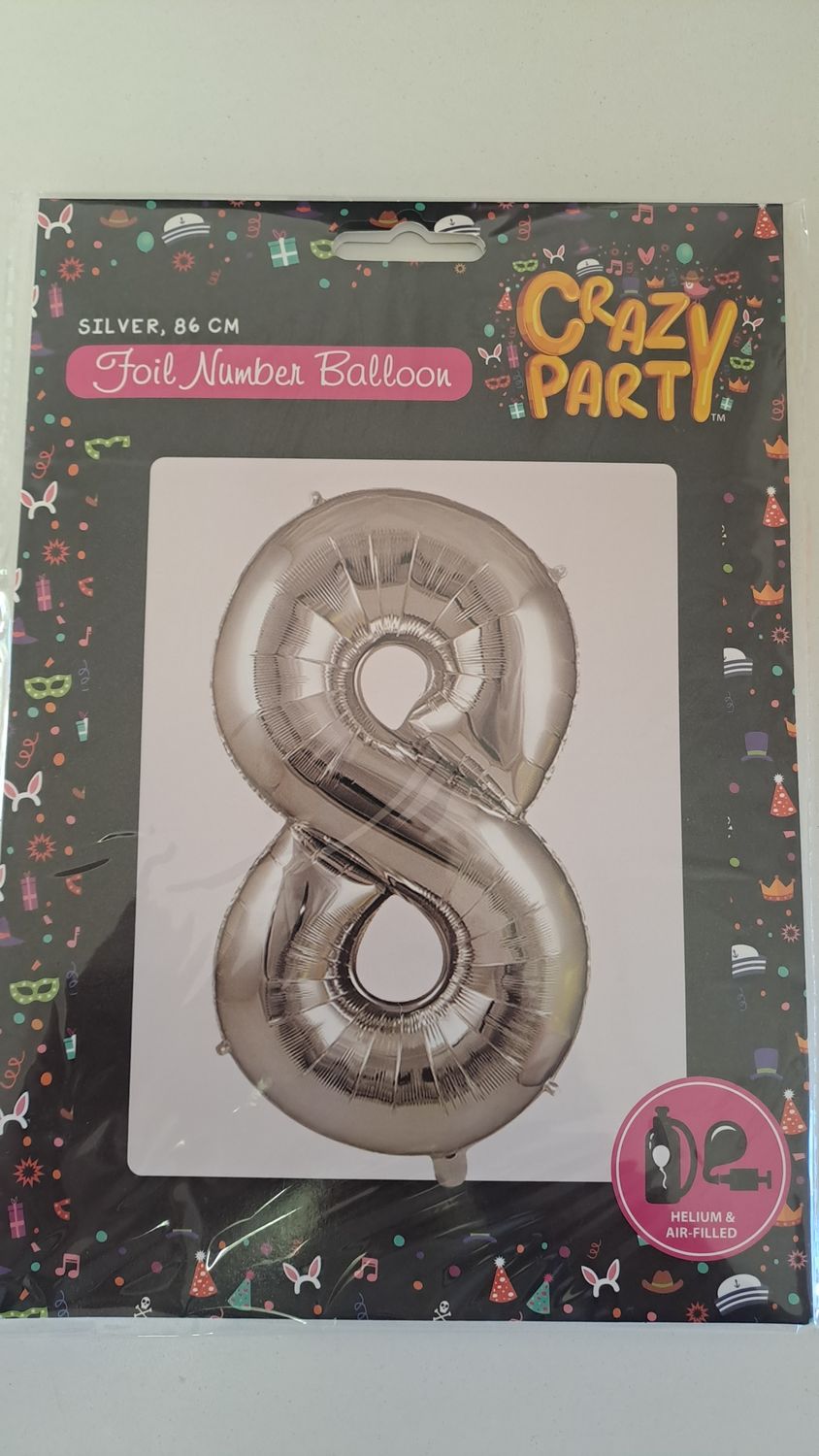 Balloon Number 8 Silver 86cm