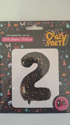 Balloon Number 2 Black Holographic 86cm