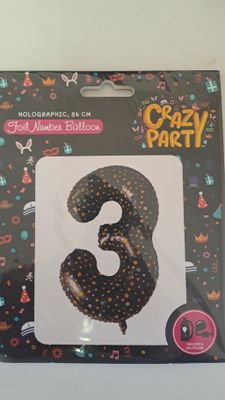 Balloon Number 3 Black Holographic 86cm