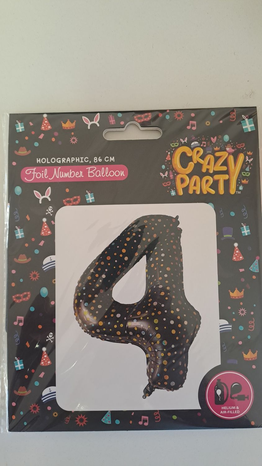 Balloon Number 4 Black Holographic 86cm