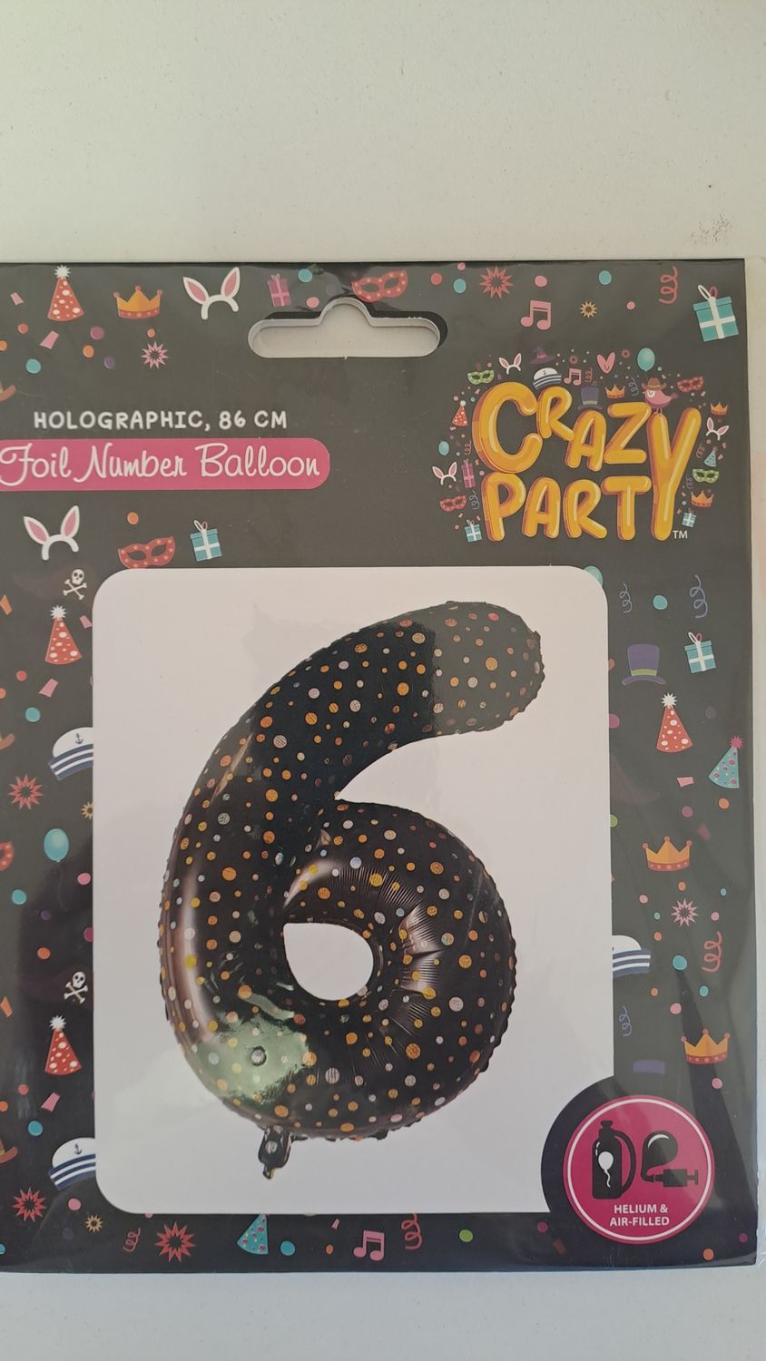 Balloon Number 6 Black Holographic 86cm