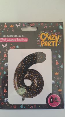 Balloon Number 6 Black Holographic 86cm