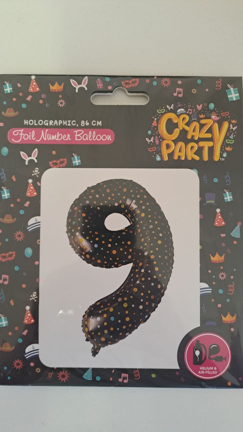 Balloon Number 9 Black Holographic 86cm