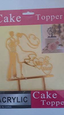 Cake Topper Birthday Bride &amp; Groom Gold