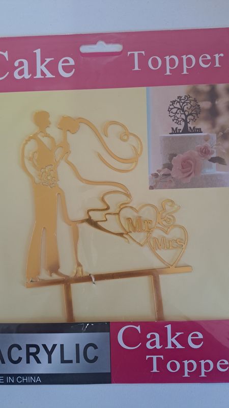 Cake Topper Birthday Bride &amp; Groom Gold