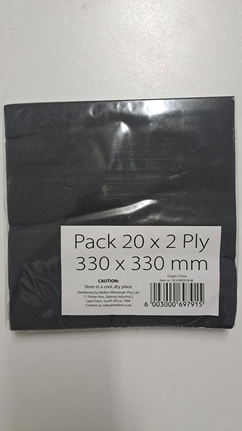 Serviettes Black 2 ply 330x330mm 20&#39;s