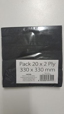 Serviettes Black 2 ply 330x330mm 20&#39;s