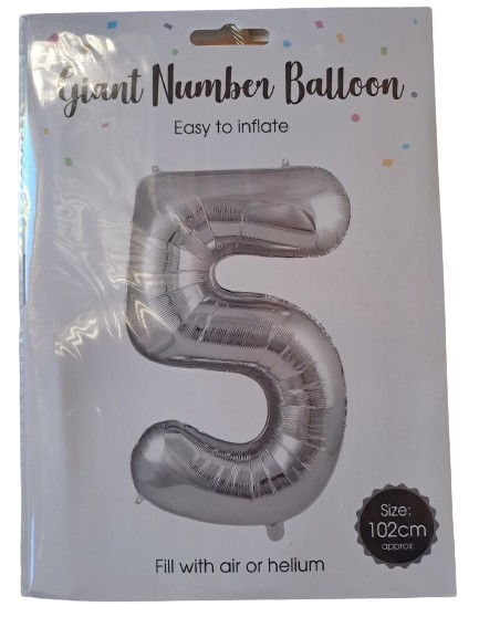 Balloon Giant Number 5 Silver 