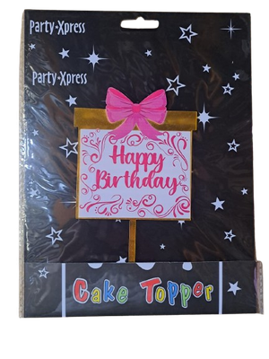 Cake Topper Happy Birthday with pink present pic