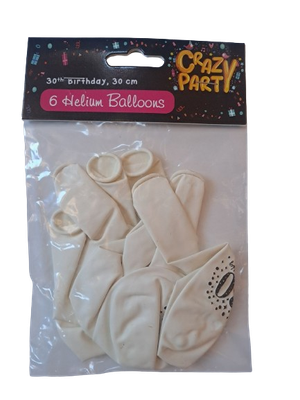 Balloons 30th 6's Asstd