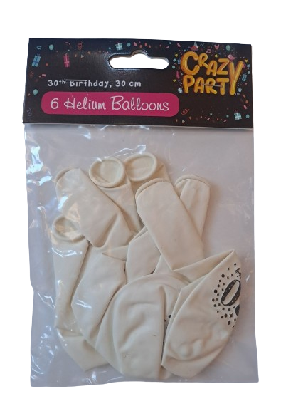 Balloons 30th 6's Asstd