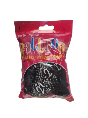 Balloon 21st Printed Latex Black 10's