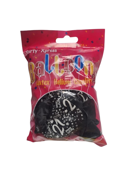 Balloon 21st Printed Latex Black 10's