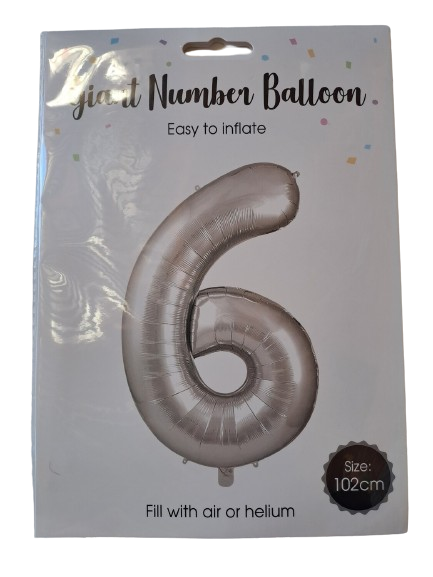 Balloon Giant Number 6 Silver 
