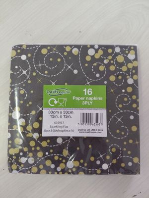 Serviettes Fizzy Black &amp; Gold 3Ply 330x330mm