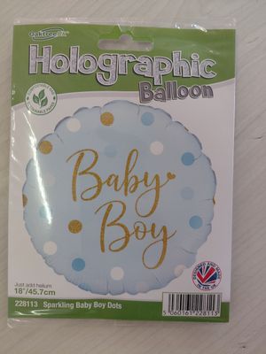 Balloon Holographic Baby Boy Polka Dots