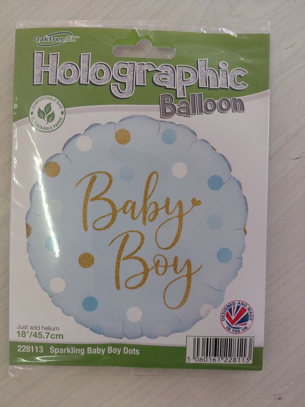 Balloon Holographic Baby Boy Polka Dots