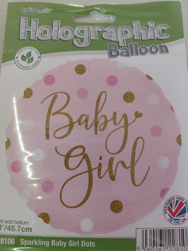 Balloon Holographic Baby Girl Polka Dots
