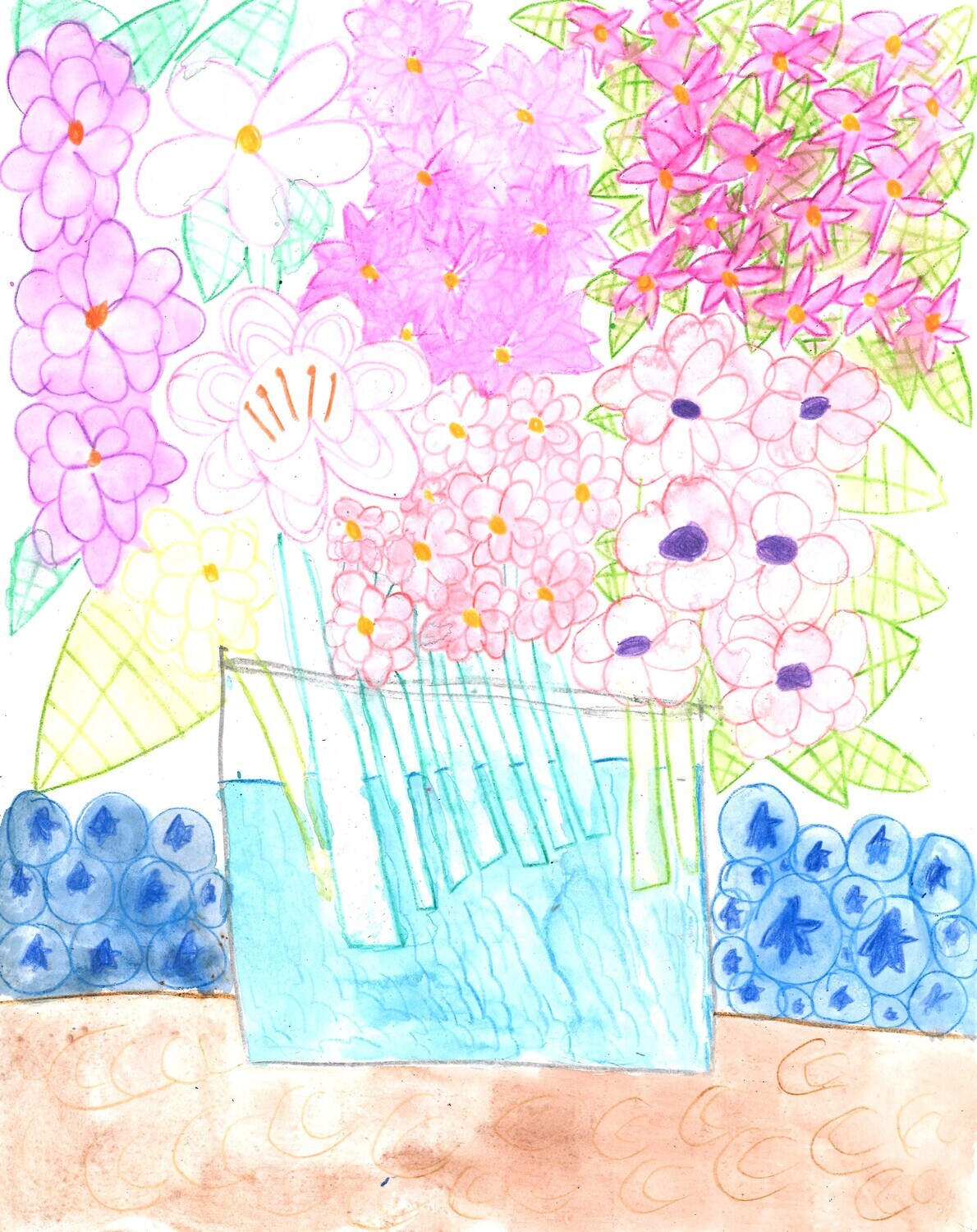 A vase with flowers and blue berries by Tina C.