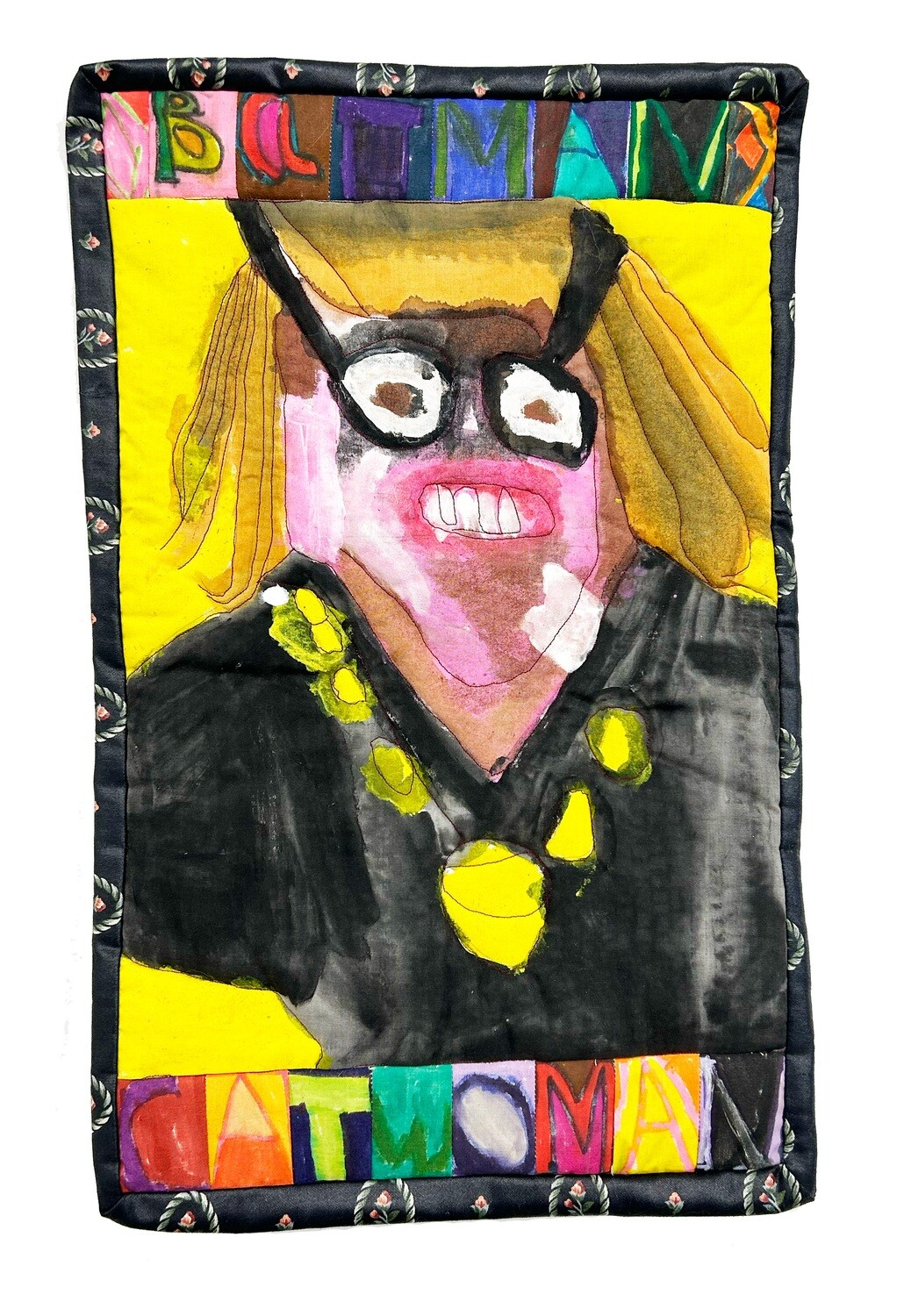 Batman Cat Woman Quilted Painting by Mary T. Bevlock