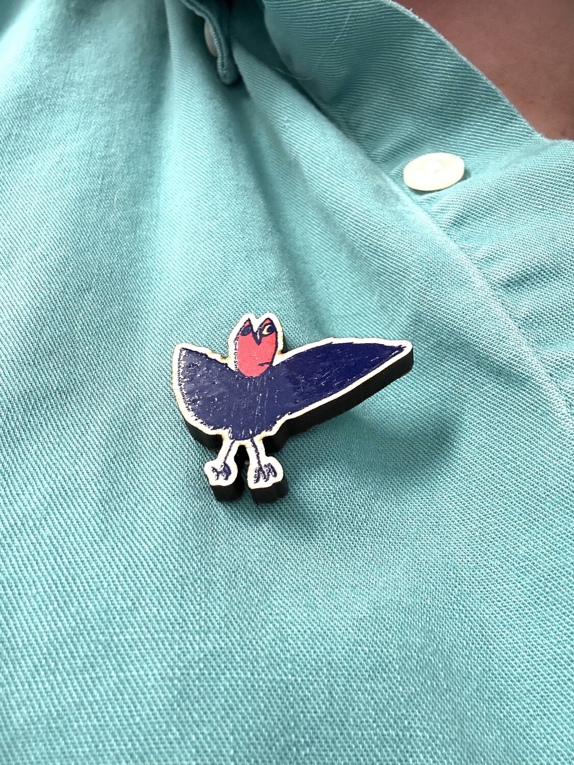 The Perfect Blue Birds (Starling) pin, designed by Tamisha Williams