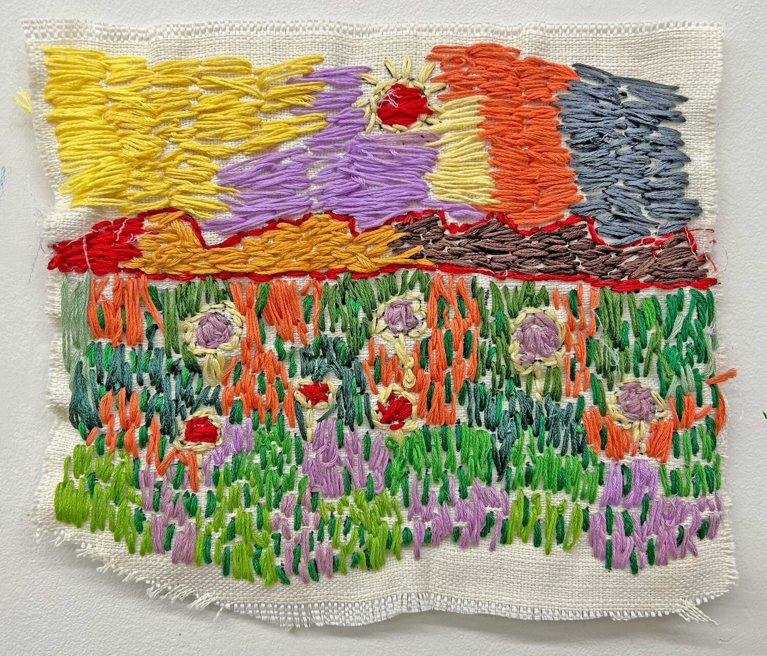 Red Sun and Field of Flowers by Paige Donovan