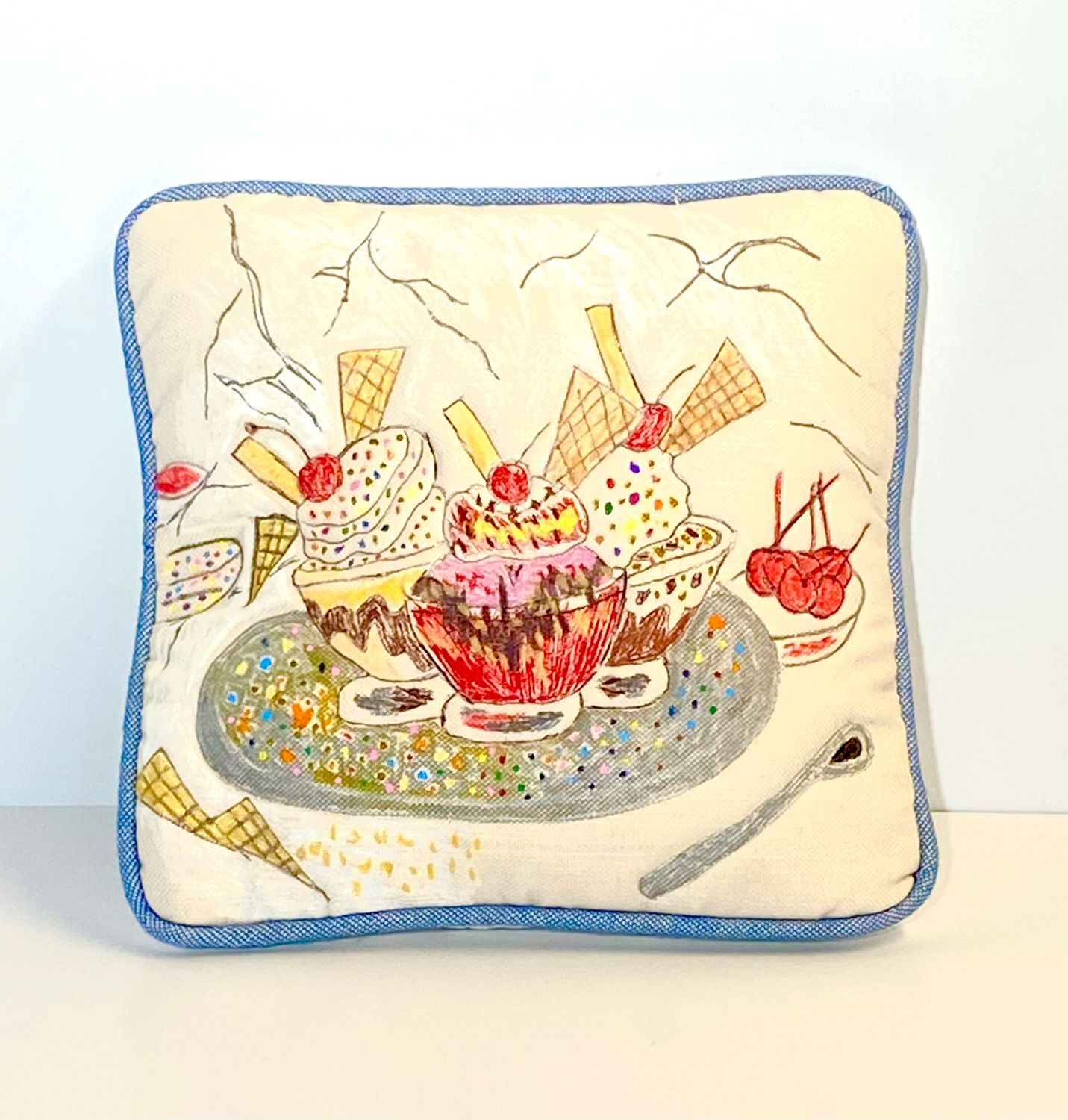 Ice Cream Sundae quilted pillow