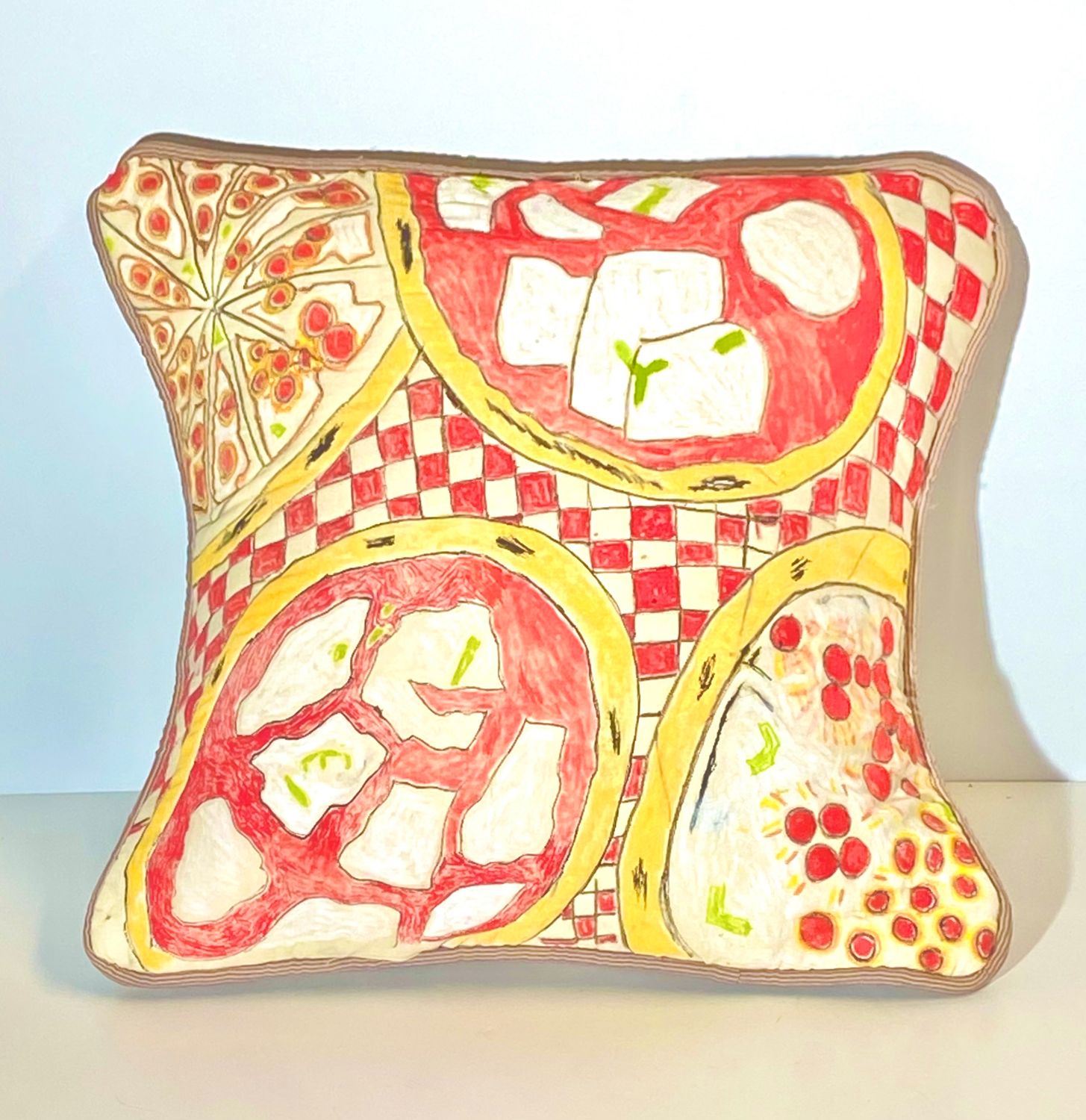 Quilted Brooklyn Style Pizzas pillow by Ron Thompson