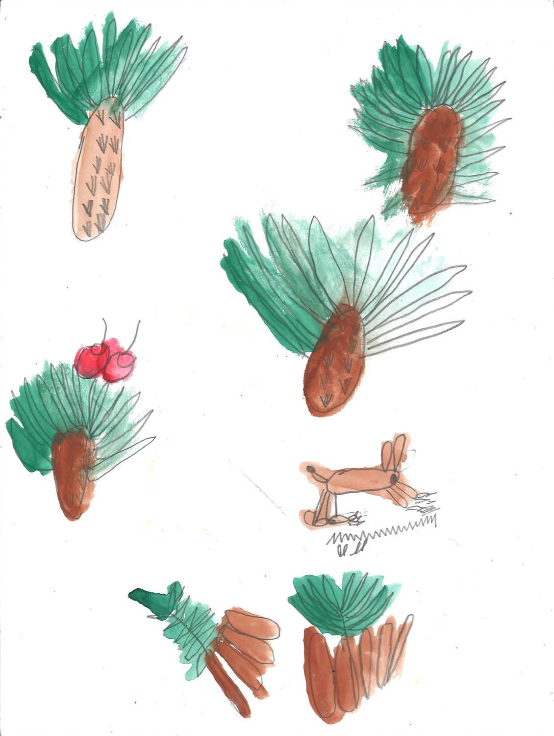 Peas, Peaches, Cherries and Pinecone (Double sided painting) by Tamisha Williams