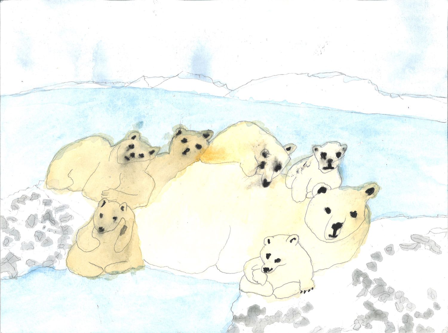 Polar Bears Sitting Together by Chloe Kirland