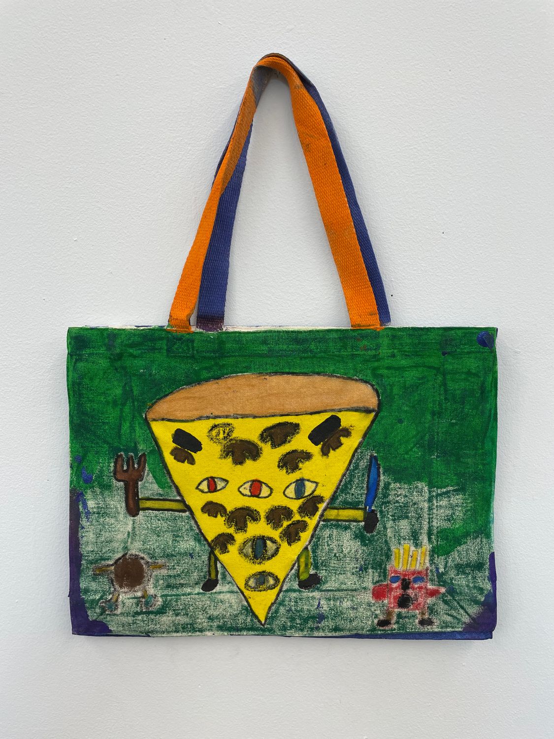 French Fry Eating Pizza painted tote bag by Samir Saunders