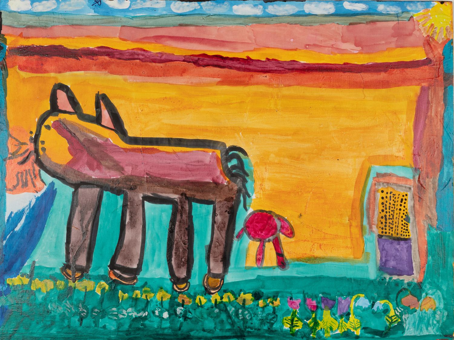 A Sunny Day with a Field of Flowers with a Dragon at Sunset by Ann Black