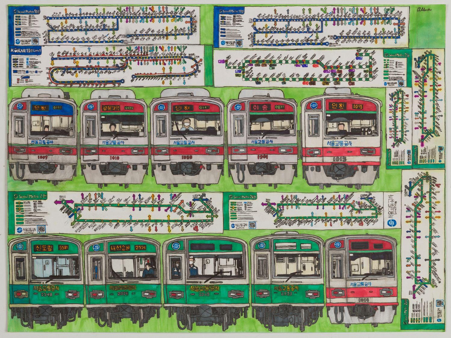 The Trains and Route Maps of Seoul Metro&#39;s Lines 1 and 2 (Dark Blue, formerly red, and Green Lines) by Allen Yu