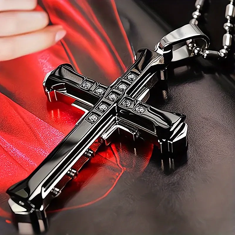 Cerberus Cross Pendant Necklace With Zircon