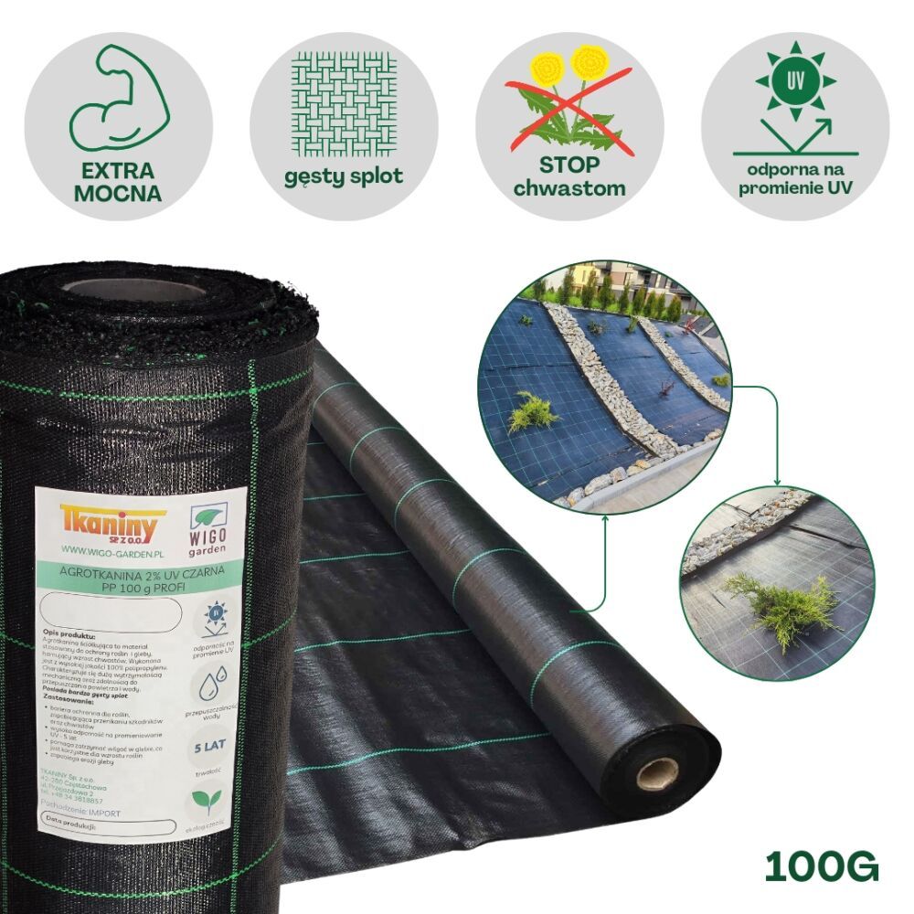 Agrotkanina czarna PROFI PP UV 100g/m2 100cm x 20m