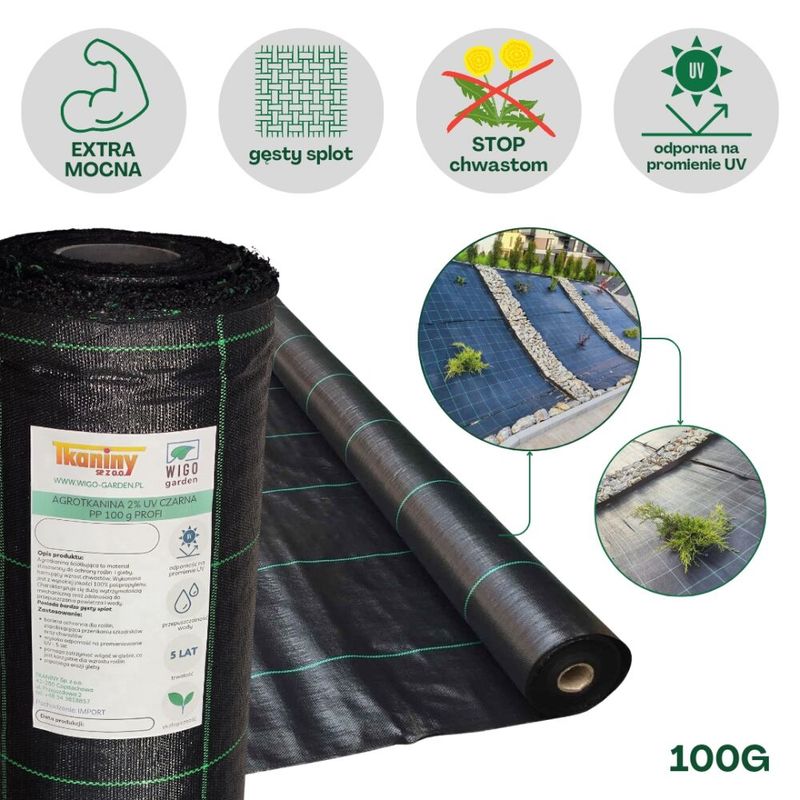 Agrotkanina czarna PROFI PP UV 100g/m2 100cm x 20m