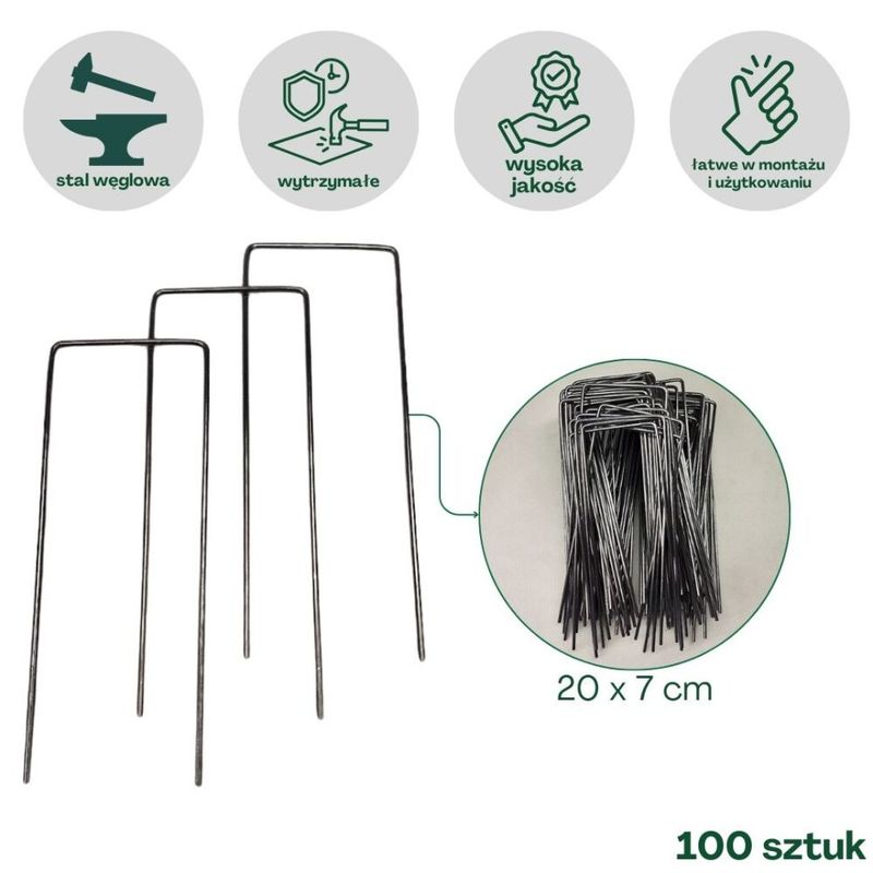 Szpilki stalowe kotwy &quot;U&quot; 20 cm 100 szt