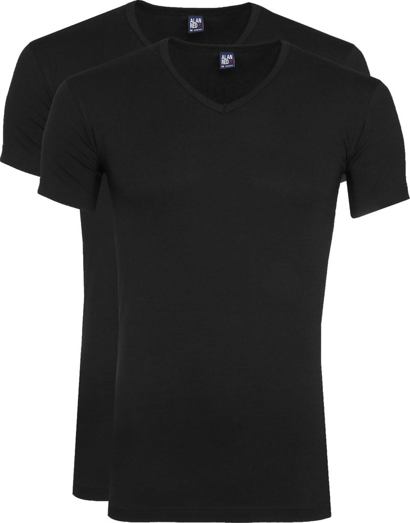 Alan Red Oklahoma t-shirt v-hals 2-pack zwart
