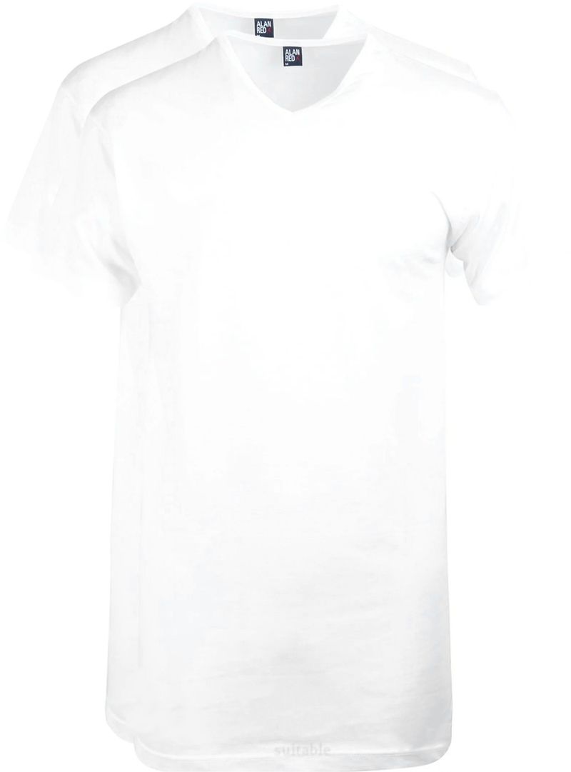 Alan Red Vermont Long t-shirt v-hals 2-pack wit