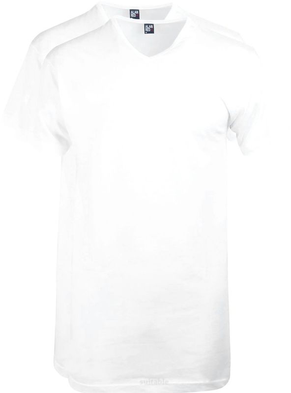 Alan Red Vermont Long t-shirt v-hals 2-pack wit