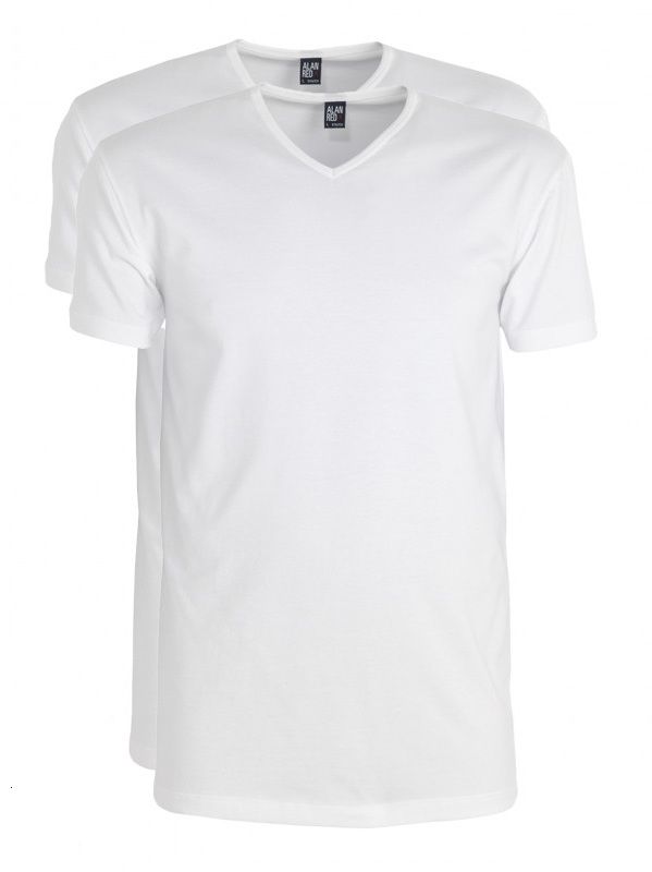 Alan Red Oklahoma Long t-shirt v-hals 2-pack wit