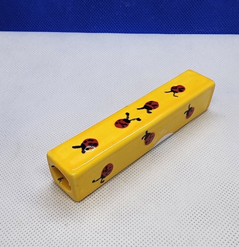 Glazed Ceramic Chillum Yellow with Ladybugs