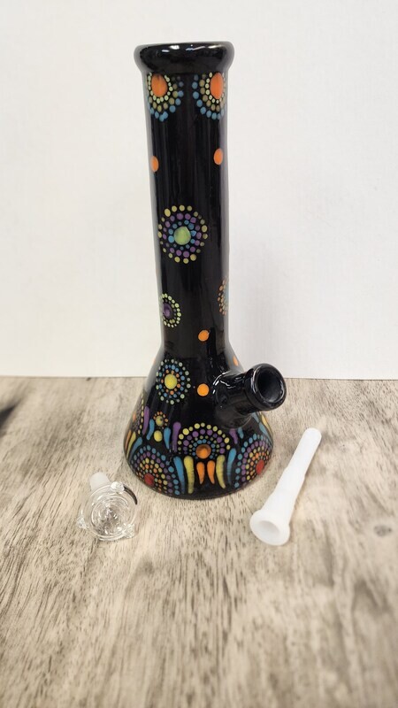 Beaker Water Pipe Large Multi Color Dots Black