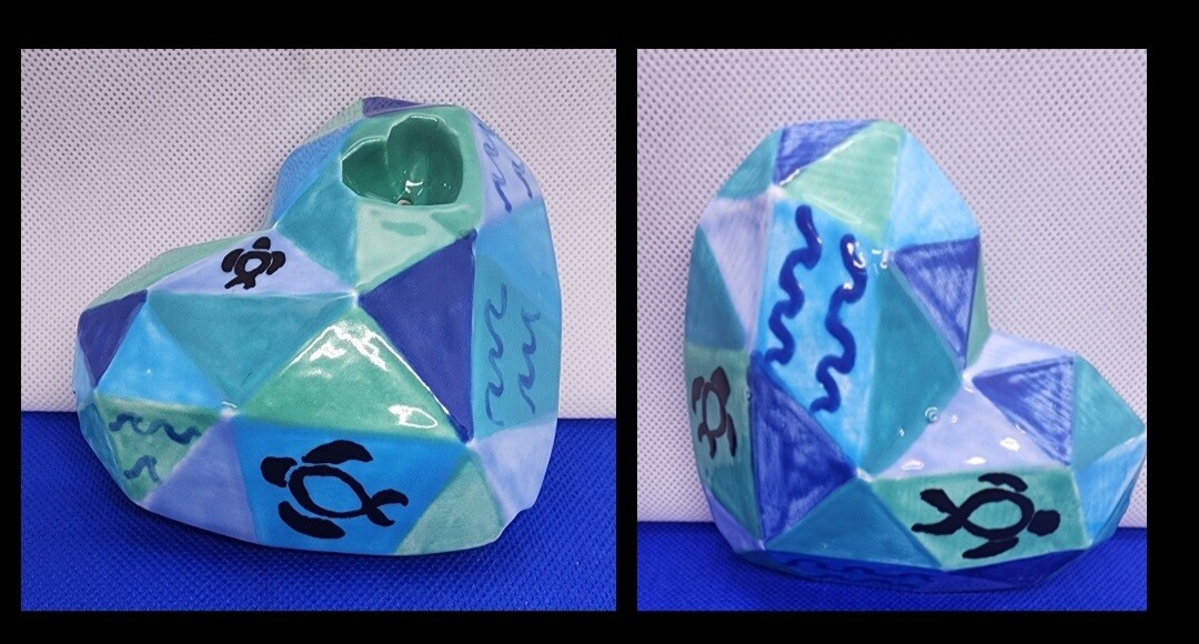 Hex Heart Pipe - Shades of Blue &amp; Greens with Sea Turtles