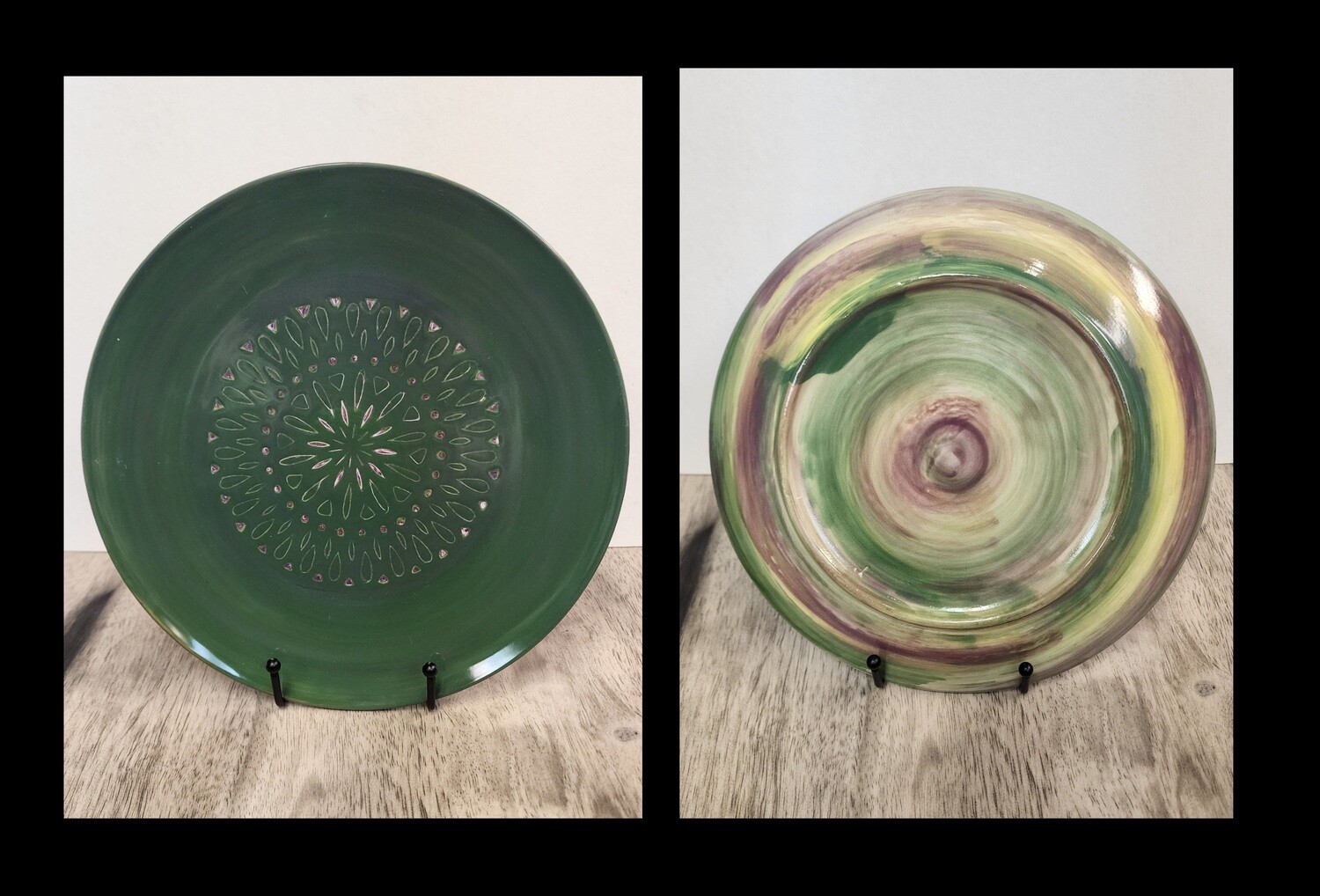 Plate - Green with Carved Purple Design