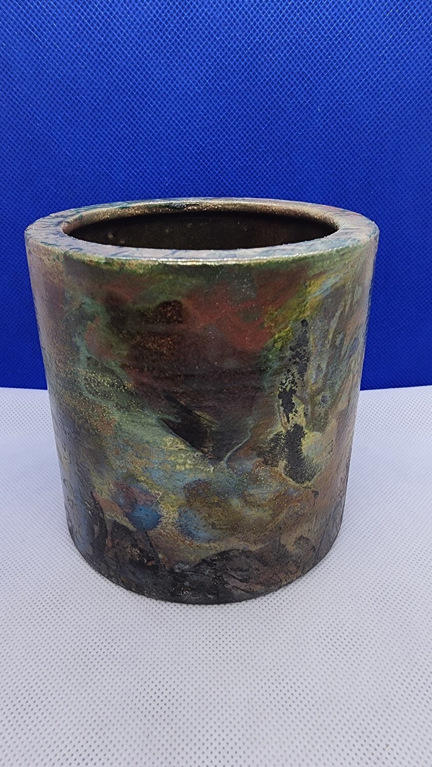 Raku Jar - Green &amp; Copper