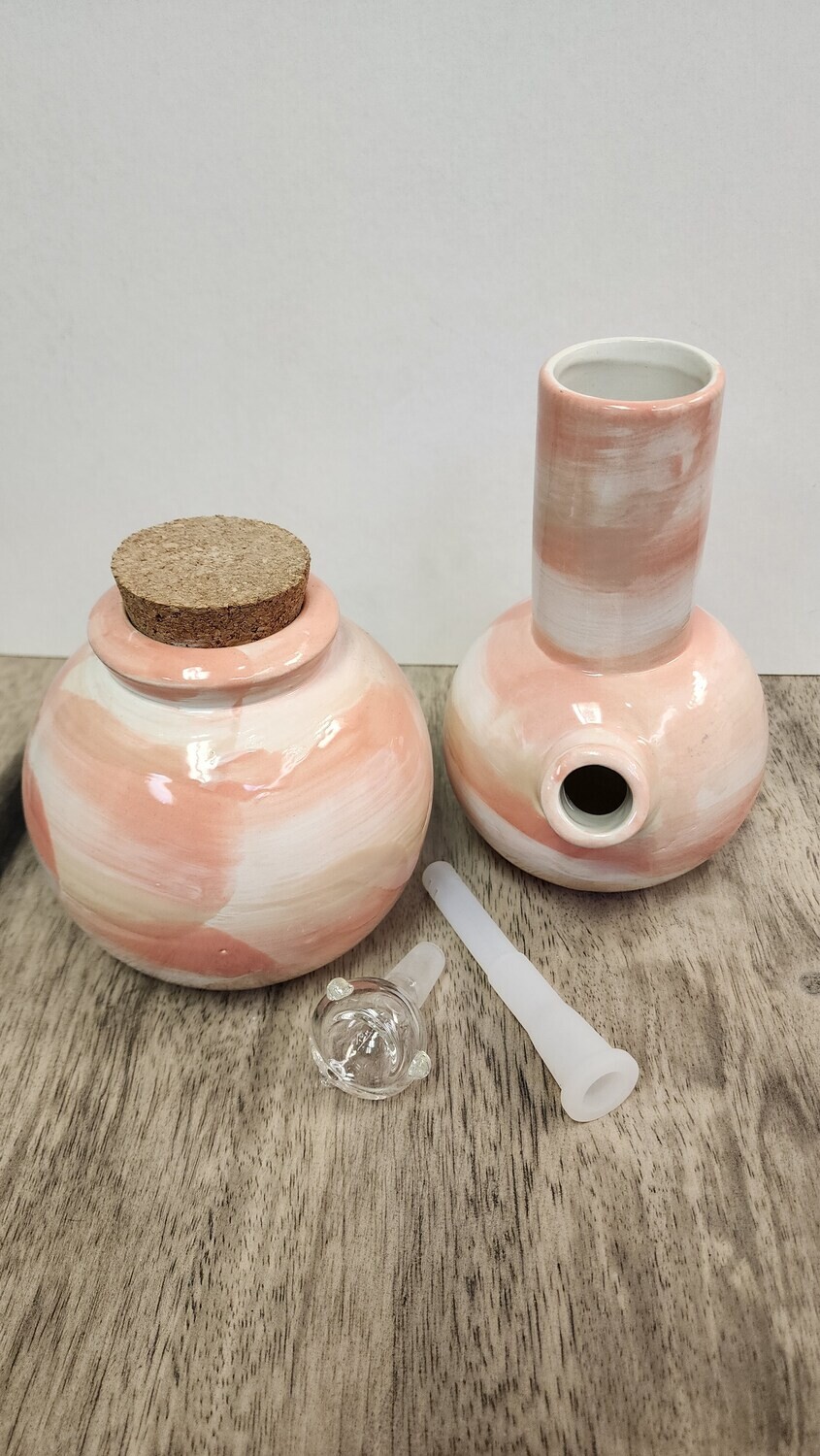 Beaker Water Pipe &amp; Stash Jar Coral, Cashew, White