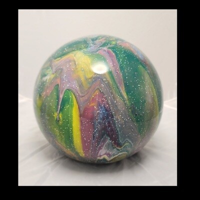 Gazing Ball with Teals, Yellows &amp; Maroon