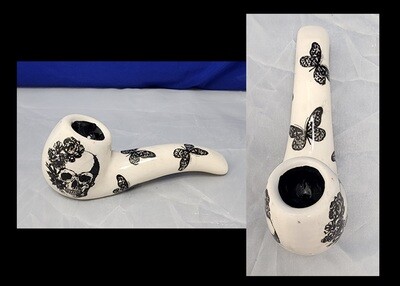 Skull and Butterfly Pipe Glazed Ceramic