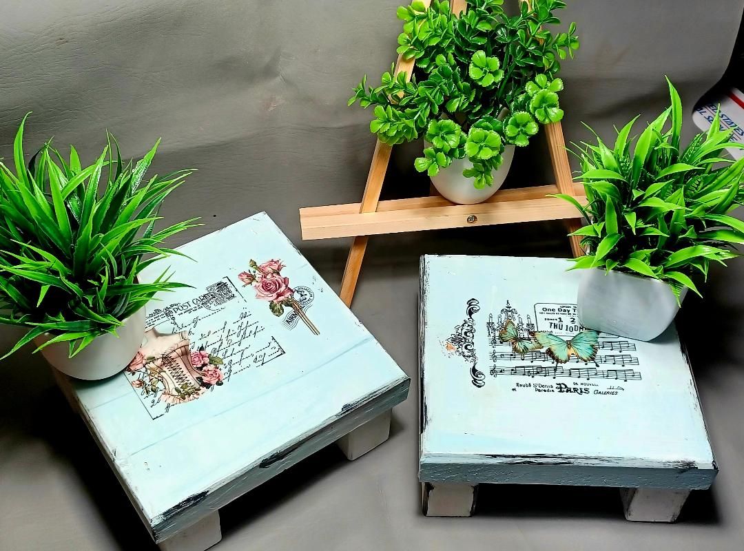 Set of 2 Handcrafted solid wood French country Farmhouse risers.